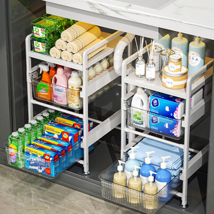 浴室下水槽置物架台面抽拉式卫生间柜下收纳分层整理架子橱柜拉篮