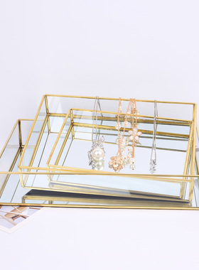 透明玻璃首饰护肤化妆品收纳盘香薰托盘咖啡茶盘托盘家居软装