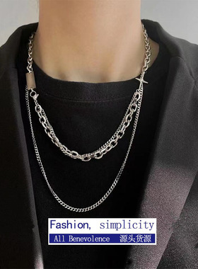 网红新款嘻哈百搭项链男女街头钛钢项链小众潮酷时尚项链