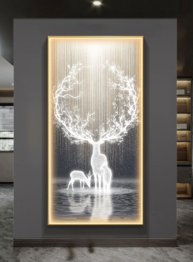 现代入户玄关装饰画led灯画抽象麋鹿感挂画竖版轻奢高档壁画