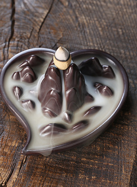 跨境陶瓷熏香倒流炉 创意爱心高山流水回流香炉家居饰品摆件礼品