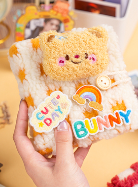 暖暖格子布艺一宫格卡册迷你3寸拍立得相册本大容量追星小卡收纳册可爱小熊儿童卡游卡牌收集册明信片收藏册