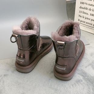 棉鞋 2023冬新款 光面牛皮防水雪地靴女羊皮毛一体短筒加厚保暖大码
