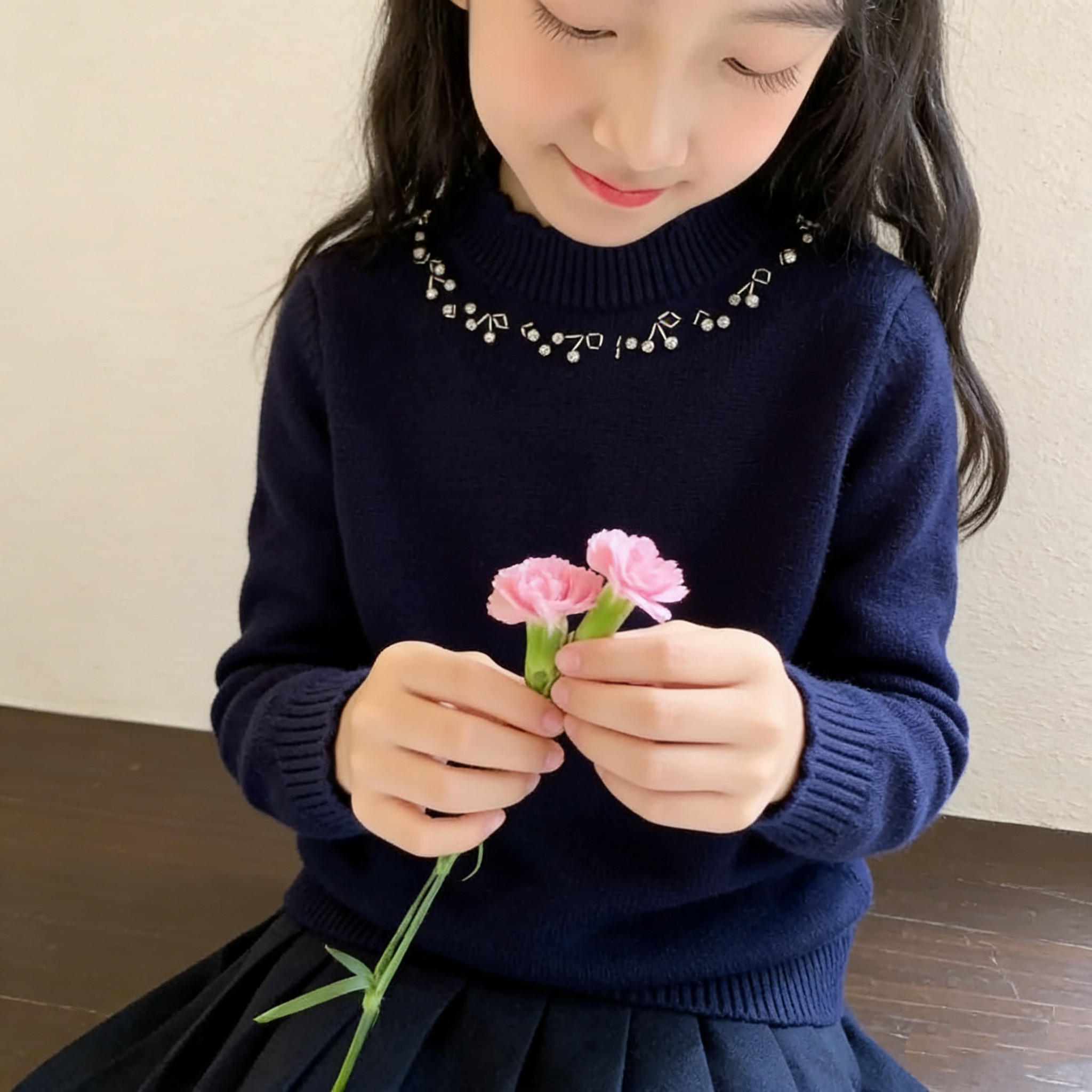 B/P法国小樱桃针织衫女童法式秋冬长袖女深色高级套头保暖毛衣,童装/婴儿装/亲子装,毛衣/针织衫,淘宝优惠券,粉丝福利购,淘宝优惠卷