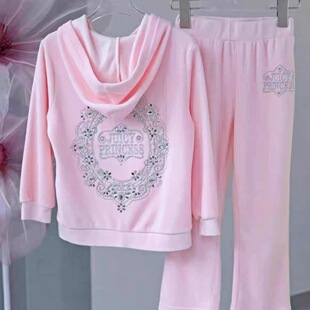 时尚 天鹅绒女宝洋气休闲户外儿童两件套春秋款 新款 女童运动套装