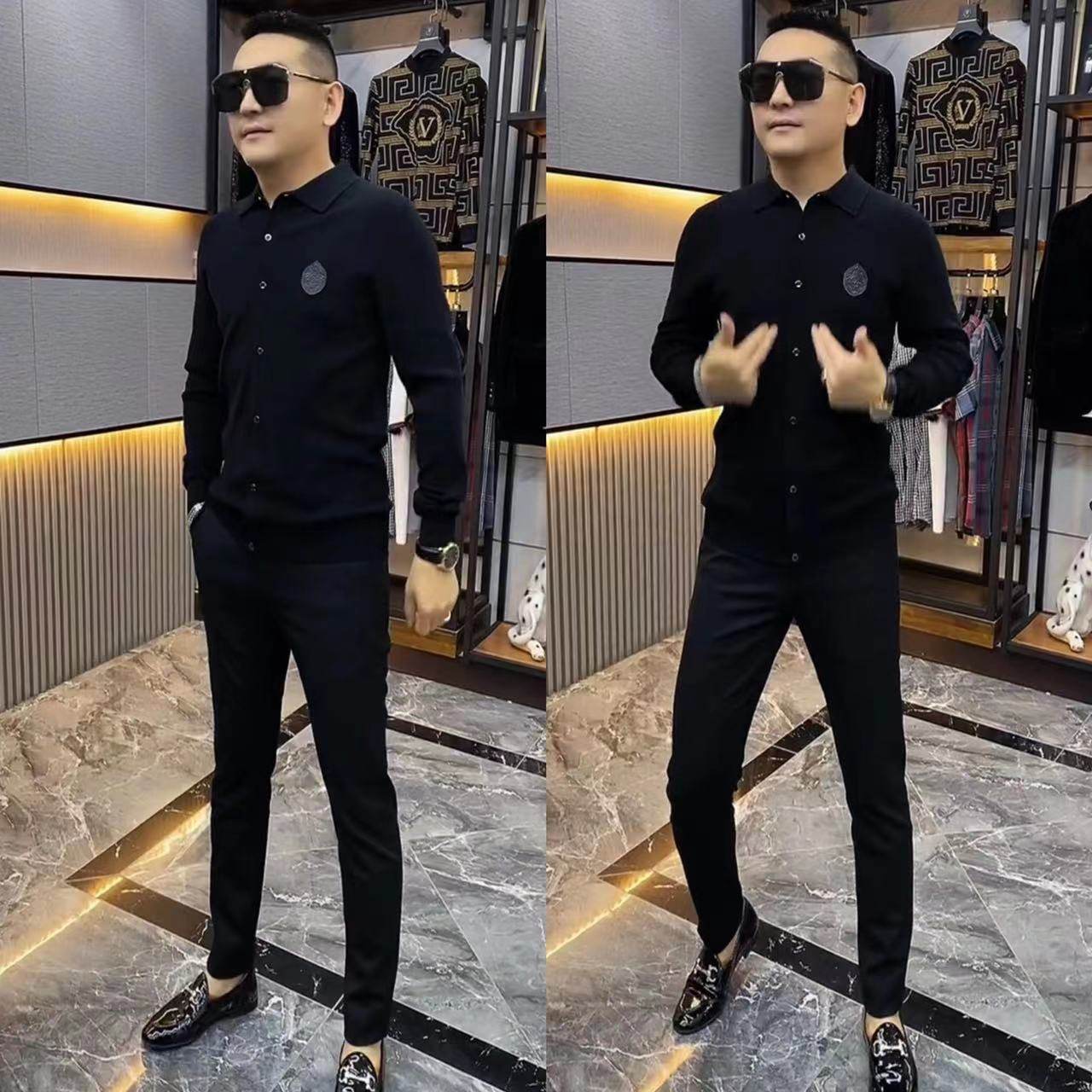 欧洲站秋冬男士针织衬衫潮