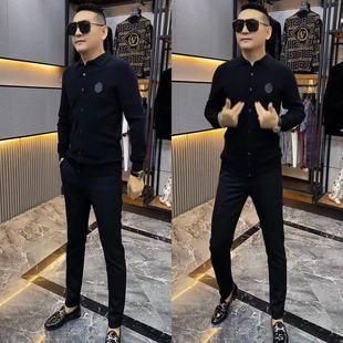 男士 翻领小衫 针织衫 毛衣男修身 衬衣男潮 商务休闲长袖 6025欧货春季