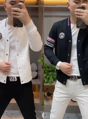 5813春季男士新款潮流棒球领夹克时尚百搭舒适外套男款帅气上衣