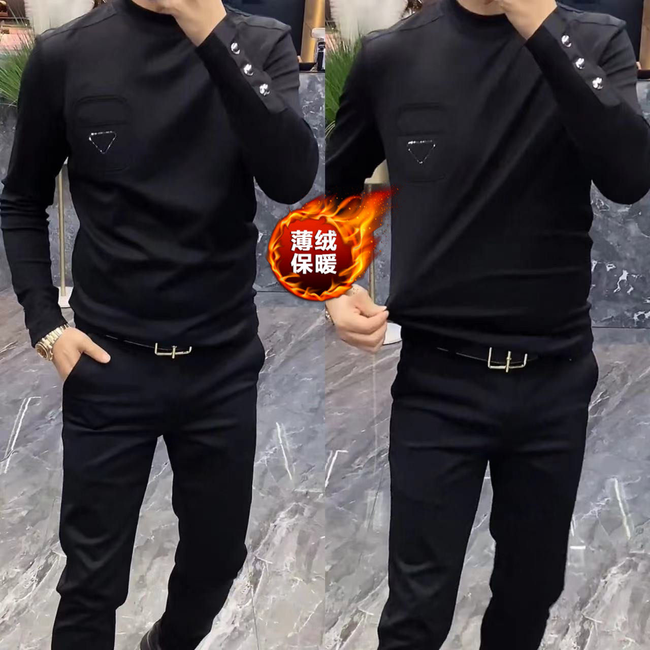 欧洲站圆领打底衫男新款长袖t恤
