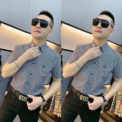 欧货夏季无痕免烫格子衬衫