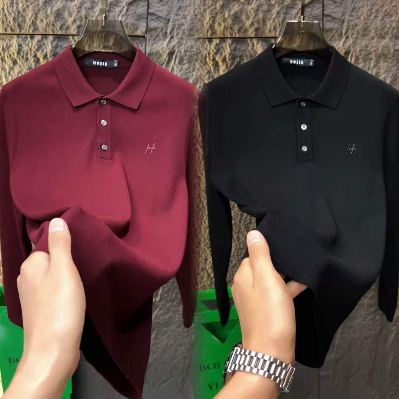 秋冬男士新款时尚百搭翻领Polo衫潮流修身长袖小衫男款打底衫8956