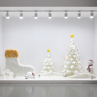 元旦节装饰白色毛毛树直播间展厅美陈橱窗场景布置服装店展厅摆件