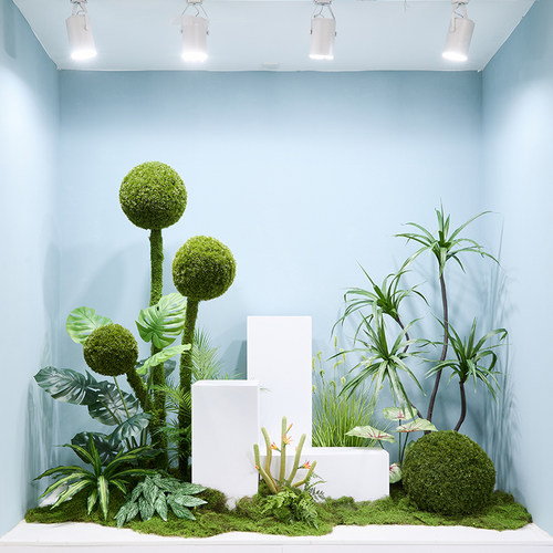 服装店橱窗造景仿真绿植装饰摆件