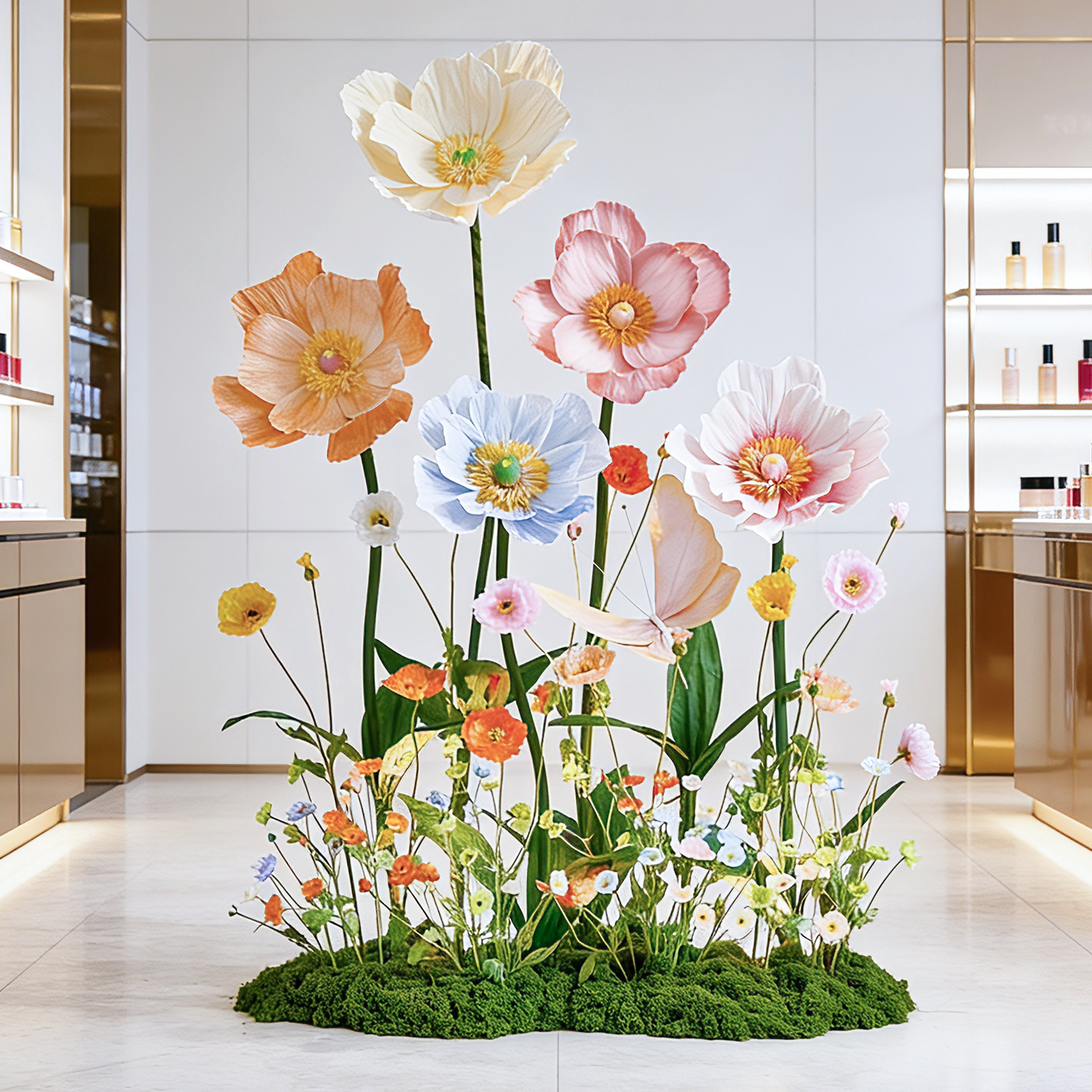 虞美人仿真花造景网红纸艺蝴蝶假花拍照道具春天橱窗装饰场景布置