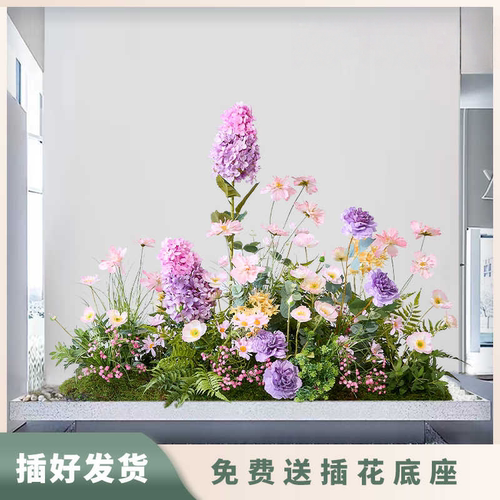 假花仿真花摆设莫奈花园造景高档橱窗装饰场景布置紫色花艺摆件