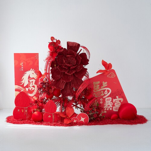 仿真花艺摆件新年假花装饰场景布置红色巨型纸艺花朵橱窗春节美陈