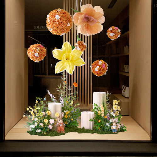服装店橱窗装饰玫瑰花挂件绣球花仿真花艺绢花球形假花吊顶装饰