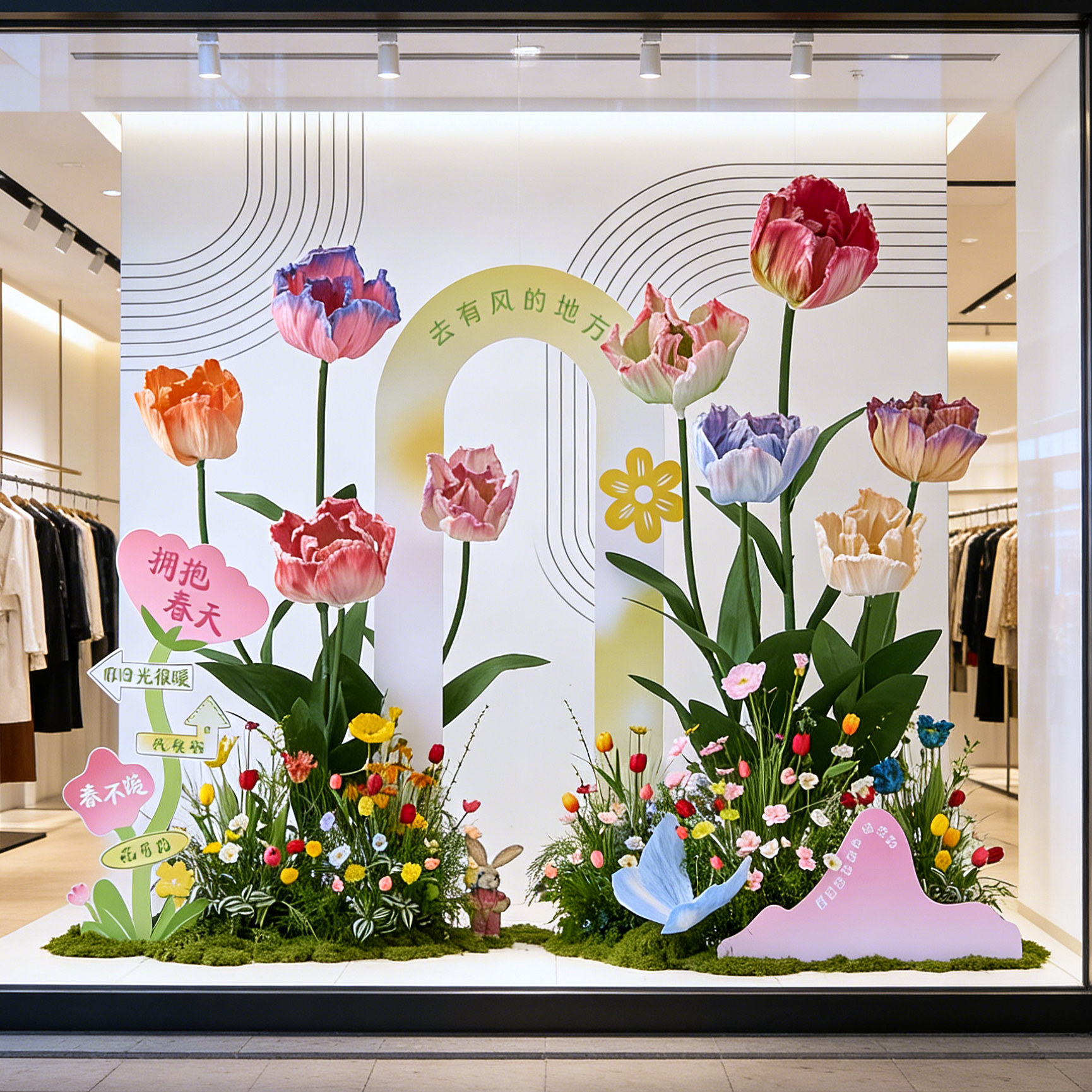 郁金香仿真花造景服装店铺橱窗装饰场景布置假花摆件春天拍照道具