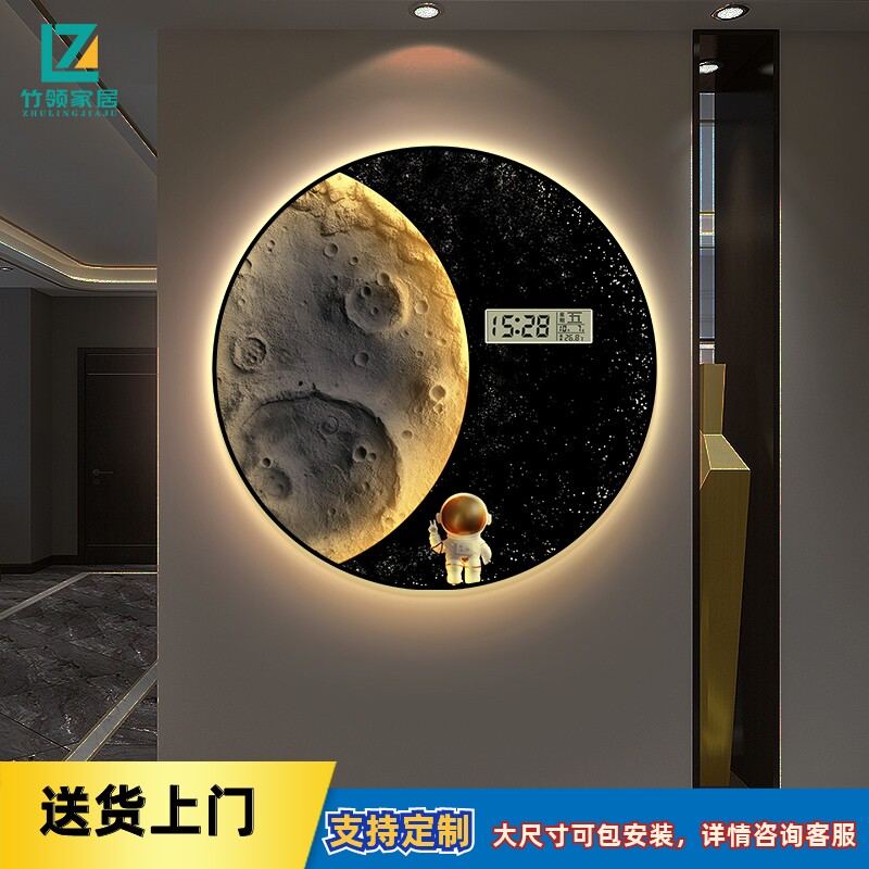 2025年新款玄关装饰画卧室led灯画万年历电子钟表挂画高级感挂件