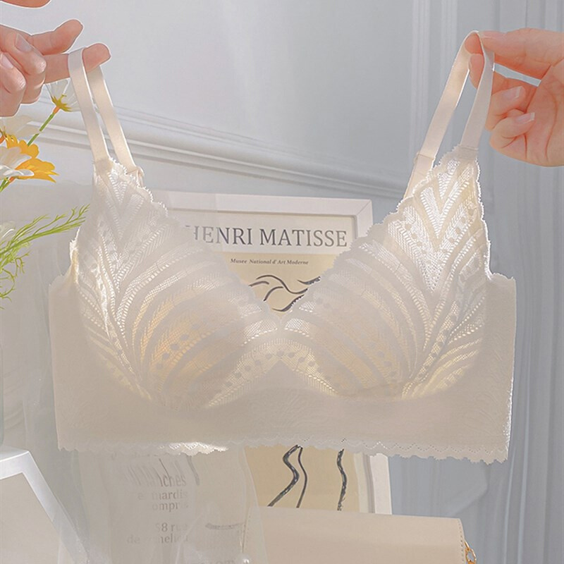 新品黛安芳文胸浪漫m水晶杯兔耳朵蕾无痕内衣女大胸显小夏季超薄