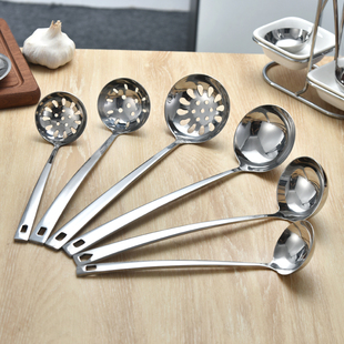 304食品级不锈钢家用长柄盛汤勺子火锅漏勺隔油勺大号加厚深汤壳