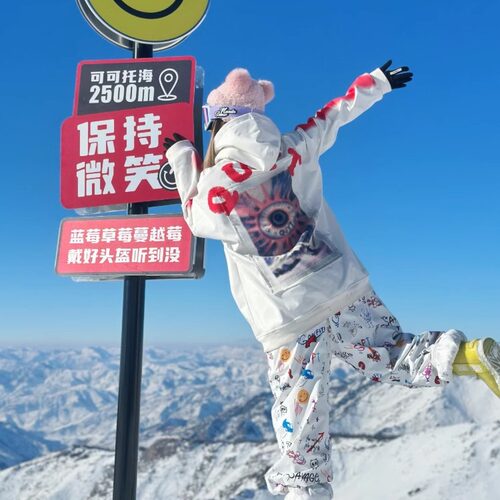 QUYT连帽卫衣加绒防水滑雪服复古印花2025新款oversize男女冬季