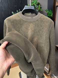 加绒加厚卫衣男冬季保暖一体绒低圆领内搭打底衫青中年休闲男上衣