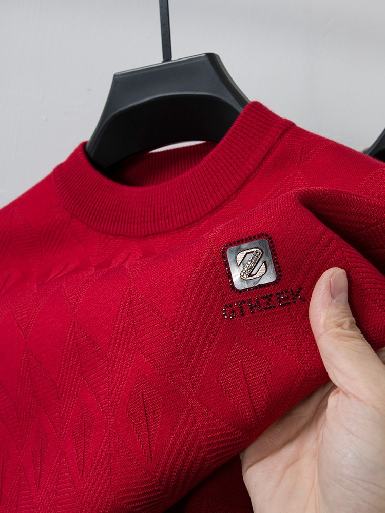 大红色男士毛衣加绒加厚2025新款蛇年本命年中年爸爸冬装保暖打底