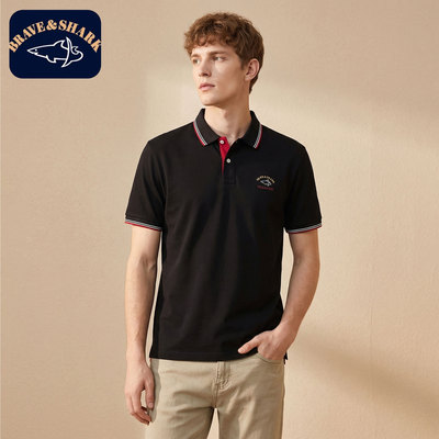 勇士鲨鱼夏季翻领短袖刺绣Polo衫