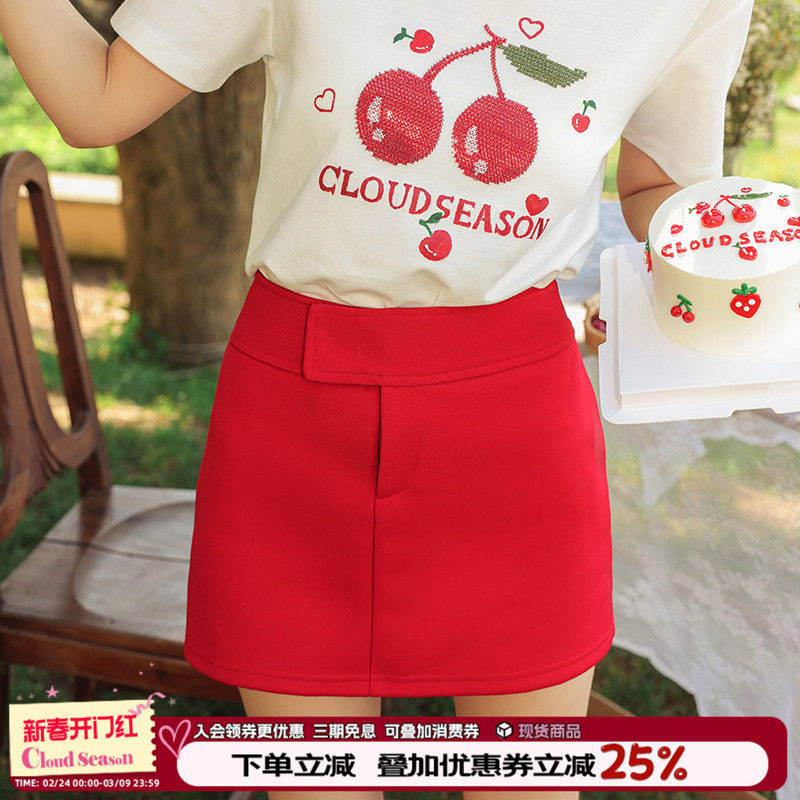 CLOUDSEASON红色a字短裙夏季小个子显瘦包臀裙小众时尚性感半身裙