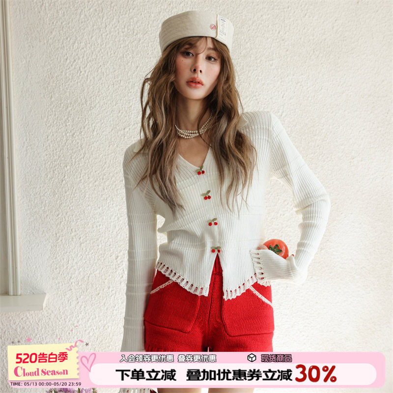 CLOUDSEASON甜美短款上衣2026年春季新款修身气质薄款针织上衣女