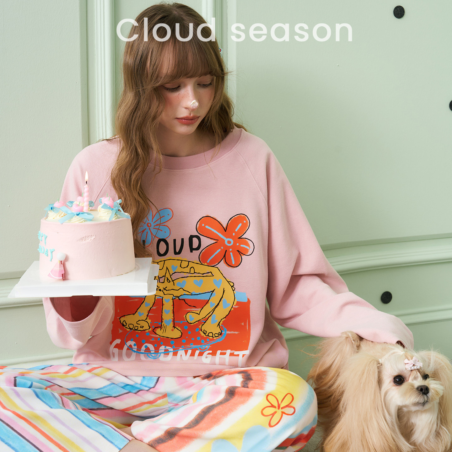 CLOUDSEASON滑板猫长袖t恤女2026新款上衣设计感小众女上衣女春