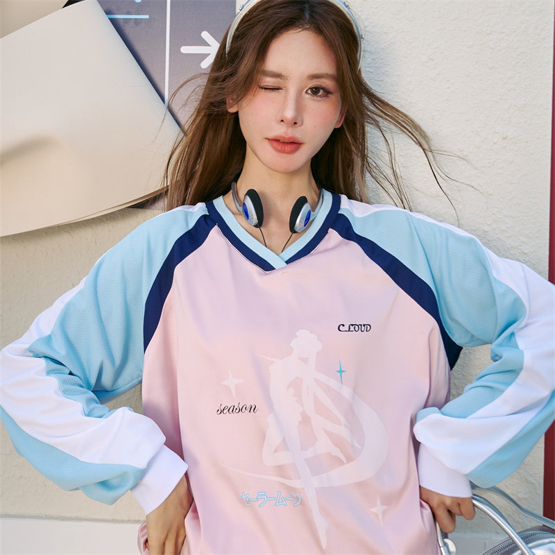 CLOUDSEASON变身少女撞色球衣卫衣女2026新款爆款春秋卫衣外套女