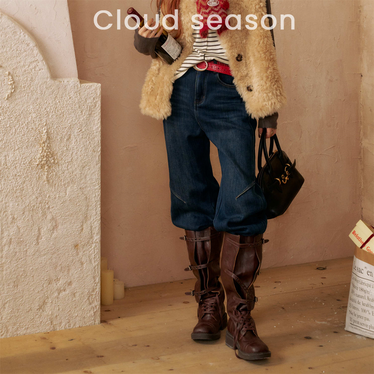 CLOUDSEASON拼接设计感牛仔裤