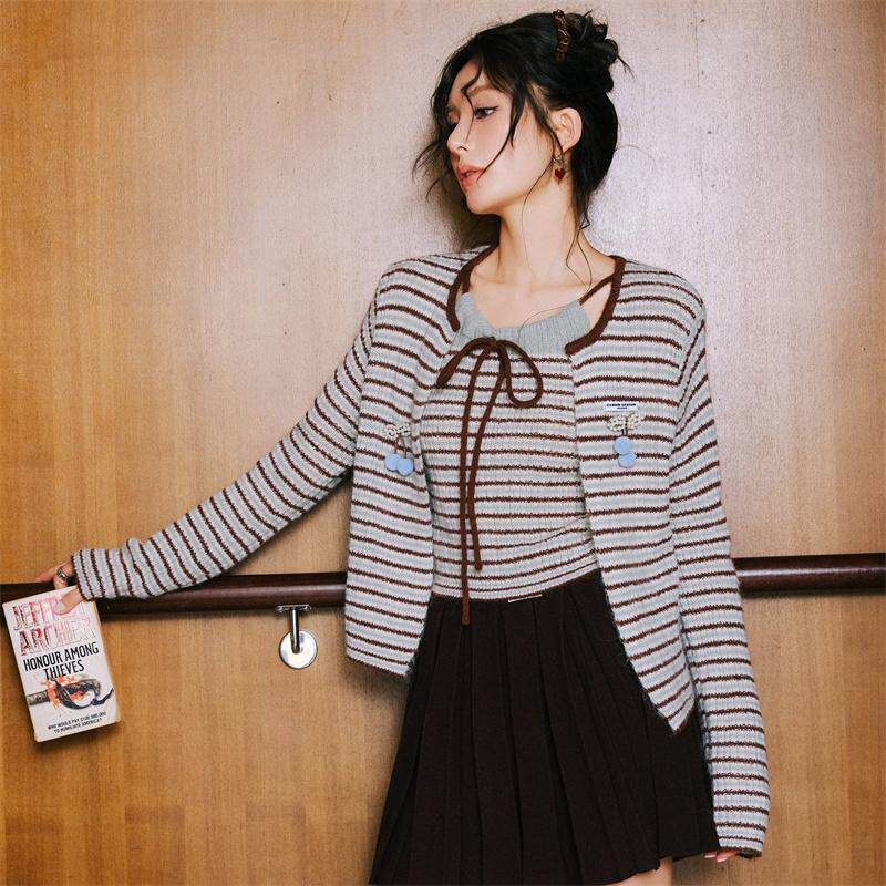 CLOUDSEASON薄荷咖啡两件套 2026冬针织开衫两件套针织背心两件套