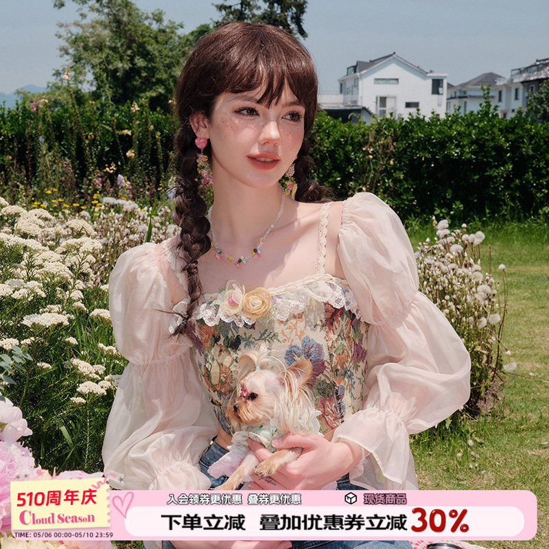 CLOUDSEASON油画感泡泡袖上衣女法式长袖夏季设计感小众新款气质