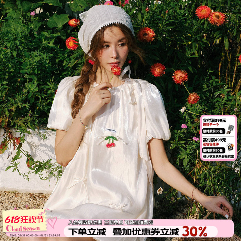 CLOUDSEASON连衣裙子女2026新款夏缎面连衣裙小个子白色连衣裙
