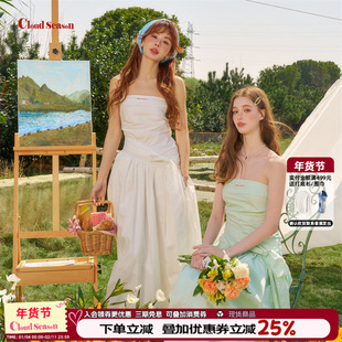 张可盈同款怦然心动抹胸裙吊带连衣裙2025新款今年流行爆款淡人