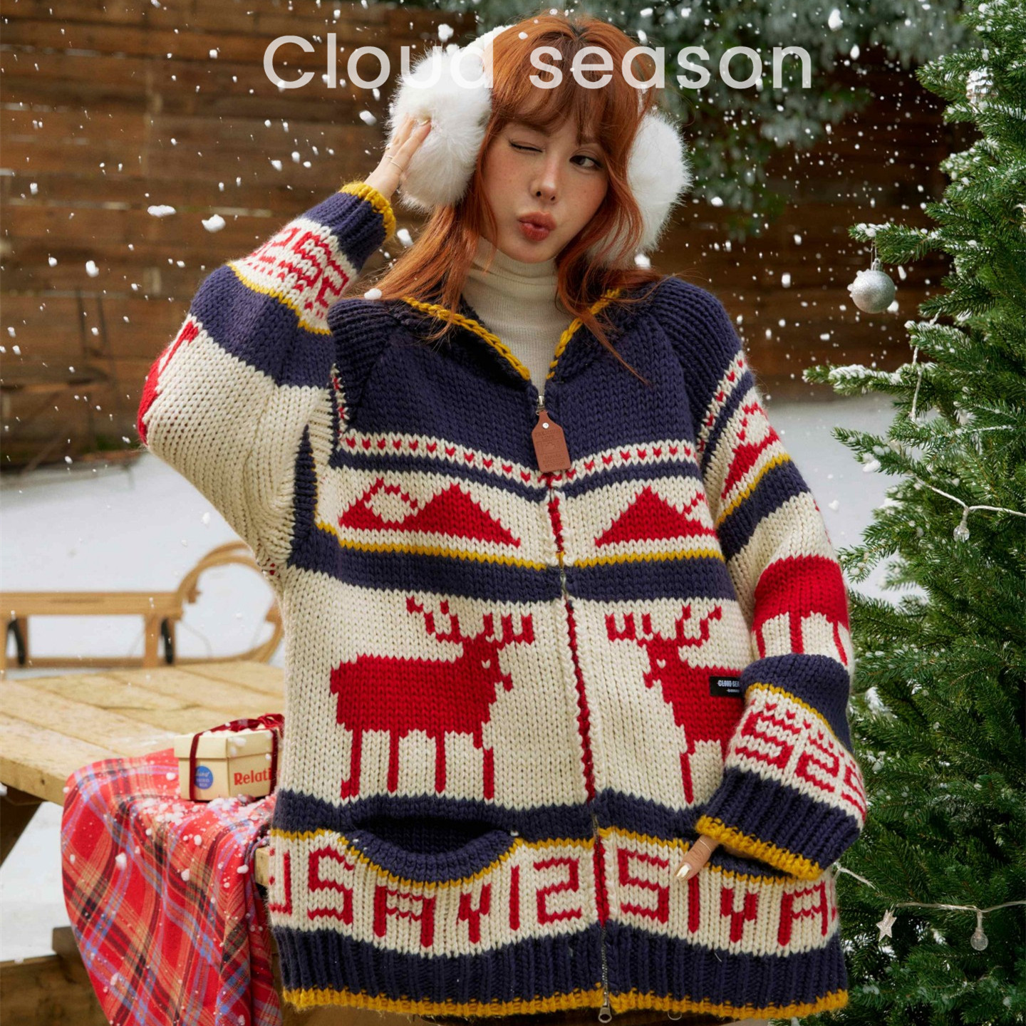 CLOUDSEASON圣诞寻鹿毛衣开衫费尔岛风撞色针织衫外套节日氛围感