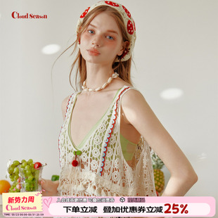 CLOUDSEASON樱桃镂空罩衫波西米亚风上衣罩衫上衣夏镂空针织上衣