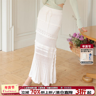CLOUDSEASON镂空鱼尾裙半身裙2026冬季新款包臀绝美白色中长裙