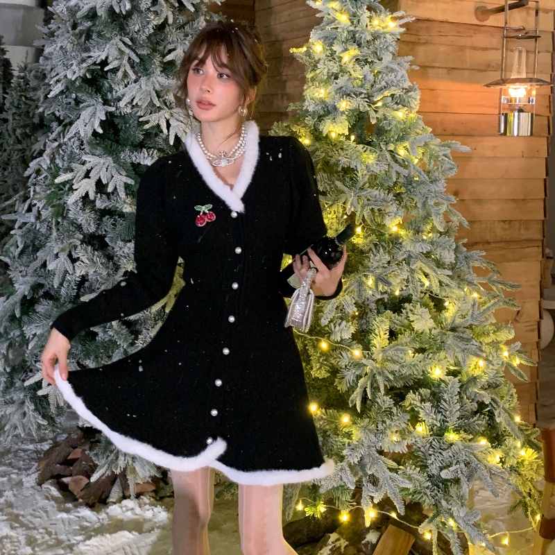 cloudseason毛边樱桃毛衣裙