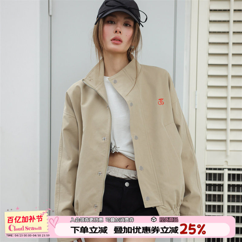 CLOUDSEASON立领外套卡其色拉链上衣女2026春秋外套女气质高级感