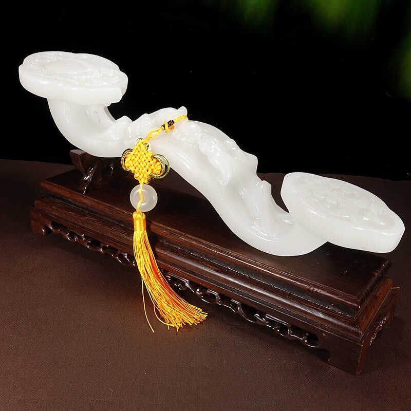 天然白玉石如意摆件新中式客厅玄关办公室招财事事如意高端装饰品