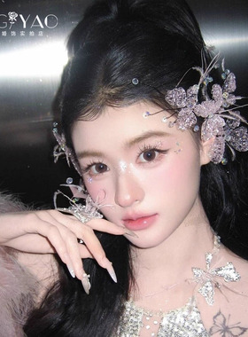 新款超仙婚纱边夹结婚饰品新娘粉色水晶蝴蝶羽毛发夹头饰森系发饰