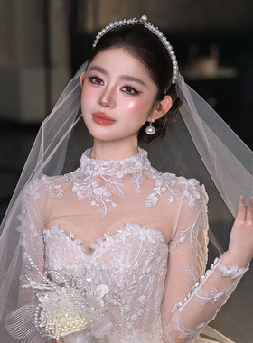 高级感珍珠皇冠耳环婚纱礼服头饰