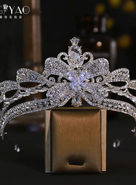 2024新款奢华大气蝴蝶锆石闪亮气质新娘皇冠头饰生日跟妆演王冠