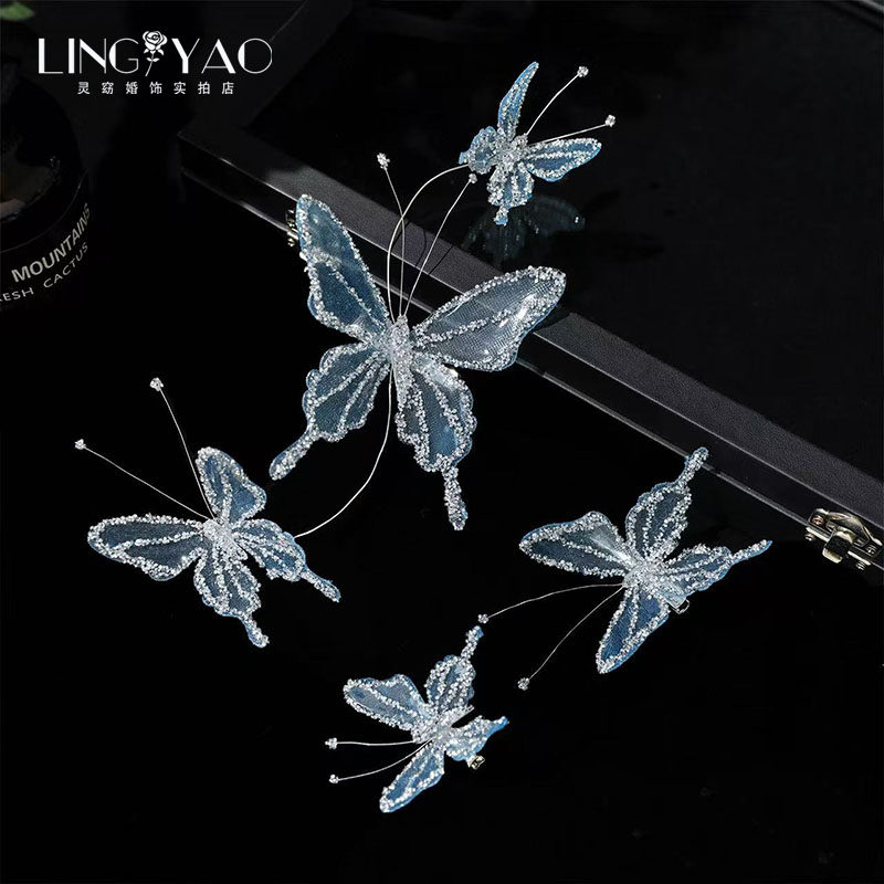 新品高级感蓝色水晶凝胶水钻蝴蝶发夹套装氛围感造型头饰晨袍发饰,饰品/流行首饰/时尚饰品新,发饰,淘宝优惠券,粉丝福利购,淘宝优惠卷