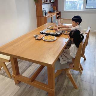 新款日式全实木餐桌长方形家用大板桌子原木风餐桌椅客厅吃饭桌工