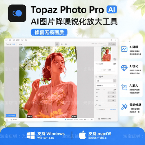 AI图像增强降噪锐化放大修复Topaz Photo1.6.2智能照片处理ps插件